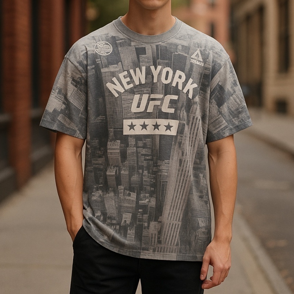 New York UFC city skyline gray tone tee xl